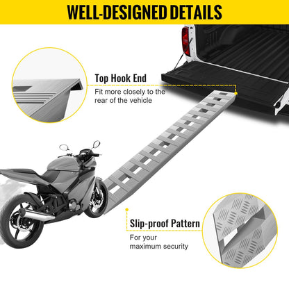 Aluminum Car Trailer Ramps, 213x36 cm, 1361 kg Capacity per Ramp, Hook End Design