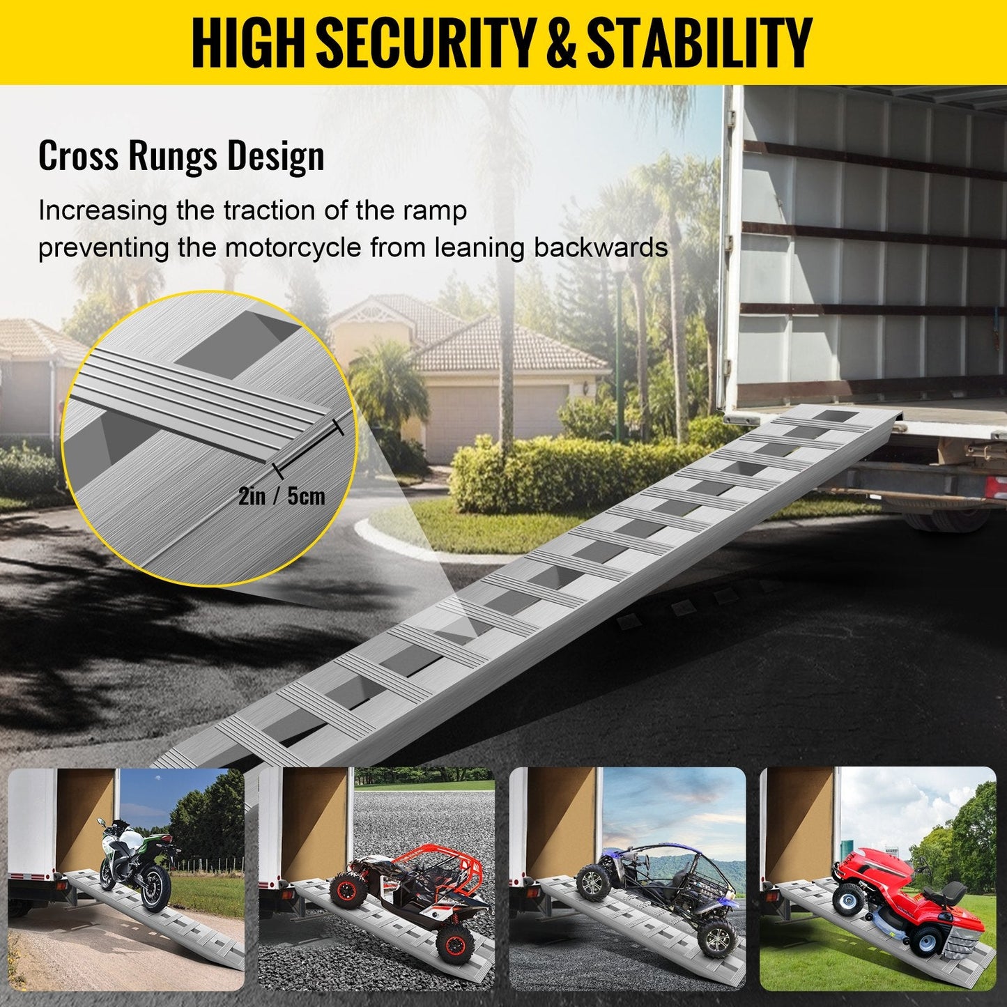 Aluminum Car Trailer Ramps, 213x36 cm, 1361 kg Capacity per Ramp, Hook End Design