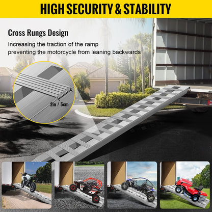 Aluminum Car Trailer Ramps, 213x36 cm, 1361 kg Capacity per Ramp, Hook End Design