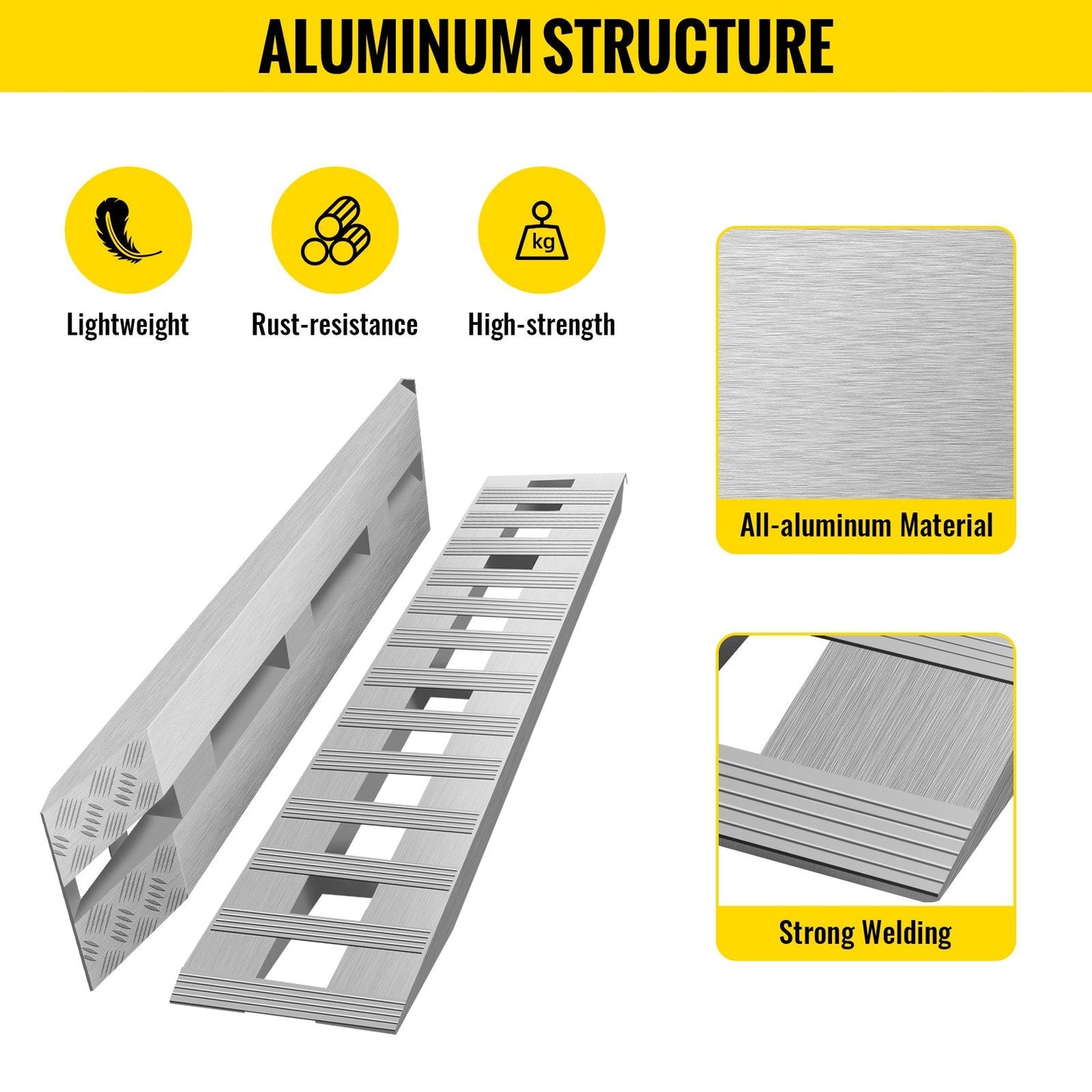 Aluminum Car Trailer Ramps, 213x36 cm, 1361 kg Capacity per Ramp, Hook End Design