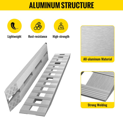 Aluminum Car Trailer Ramps, 213x36 cm, 1361 kg Capacity per Ramp, Hook End Design