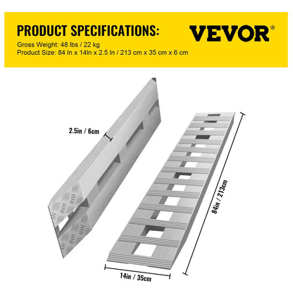 Aluminum Car Trailer Ramps, 213x36 cm, 1361 kg Capacity per Ramp, Hook End Design