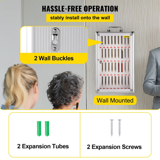 Wall-Mounted 36-Slot Cell Phone Storage Cabinet with Key Lock, Silver