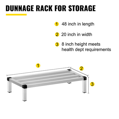 VEVOR Aluminum Dunnage Rack, 122 x 51 cm Commercial Floor Food Shelf, 20 cm Off