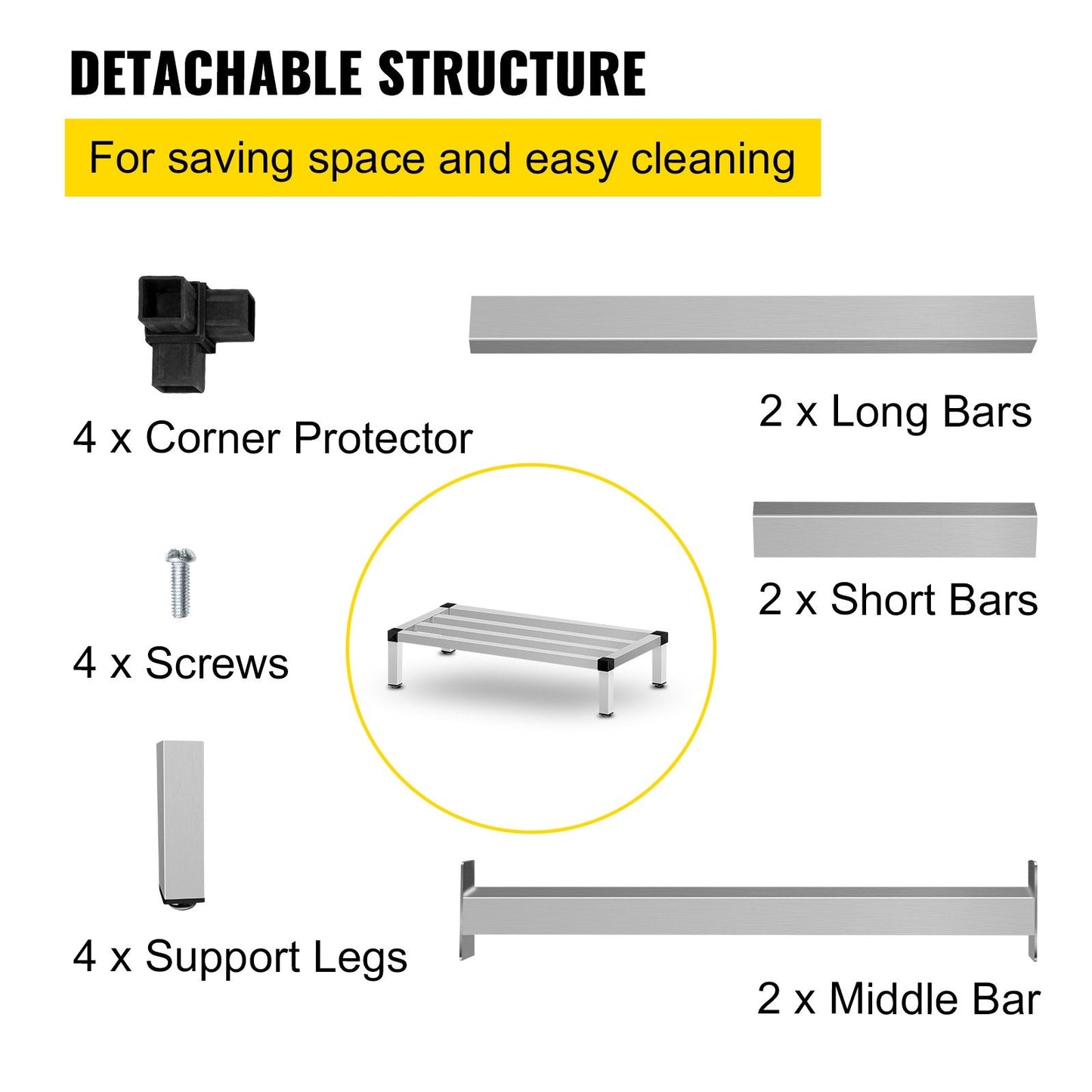 Aluminum Dunnage Rack, 122x51 cm, 680 kg Capacity, Commercial Floor Shelf