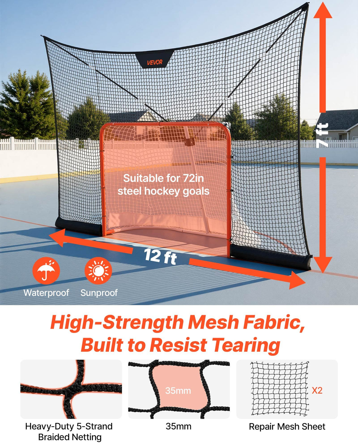 Hockey Net Backstop, 366x213 cm Durable Hockey Goal Backstop Net with Extended Coverage, Lightweight and Portable Backyard Training Equipment, Easy Assembly, for Youth Adult (NET ONLY)