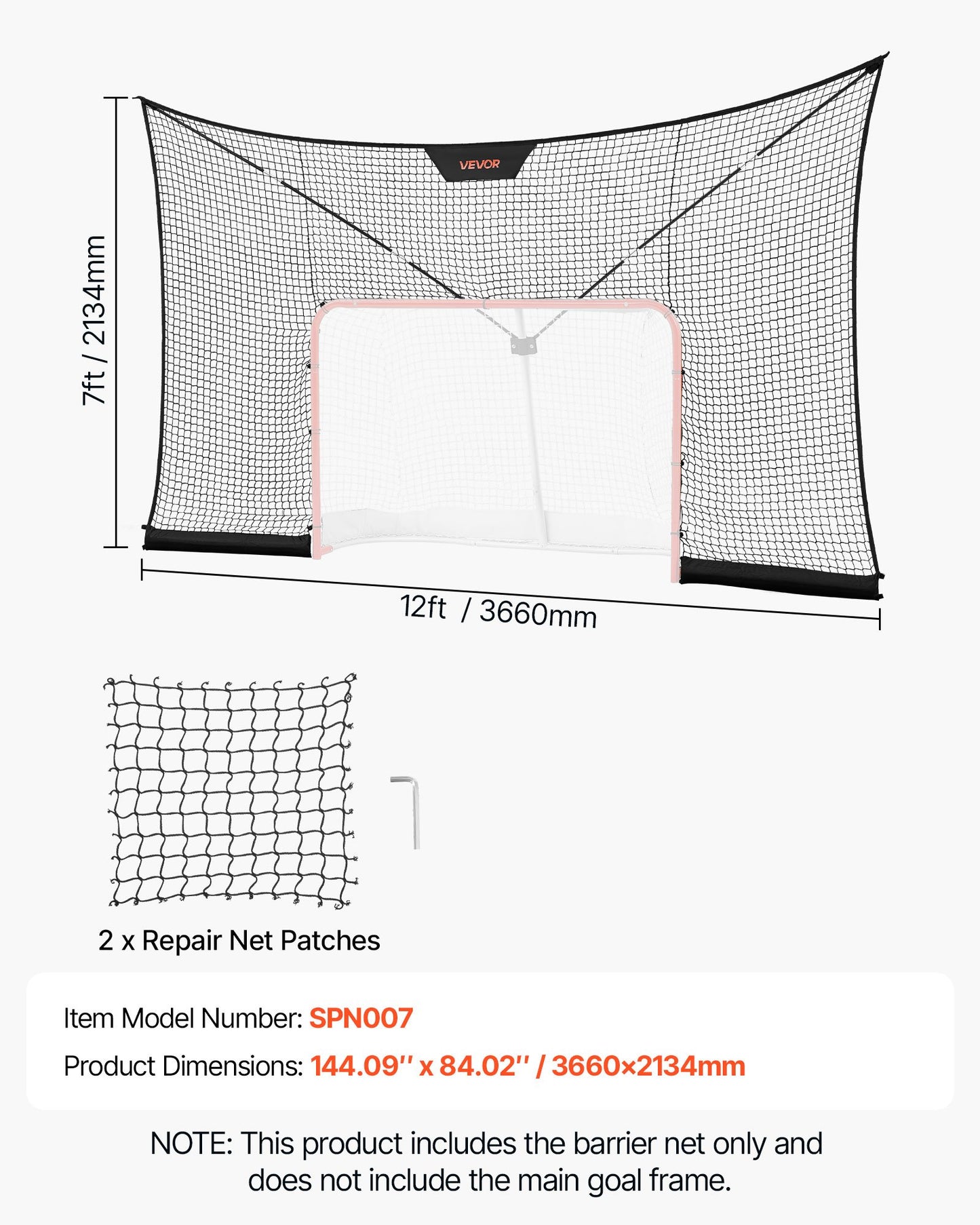 Hockey Net Backstop, 366x213 cm Durable Hockey Goal Backstop Net with Extended Coverage, Lightweight and Portable Backyard Training Equipment, Easy Assembly, for Youth Adult (NET ONLY)