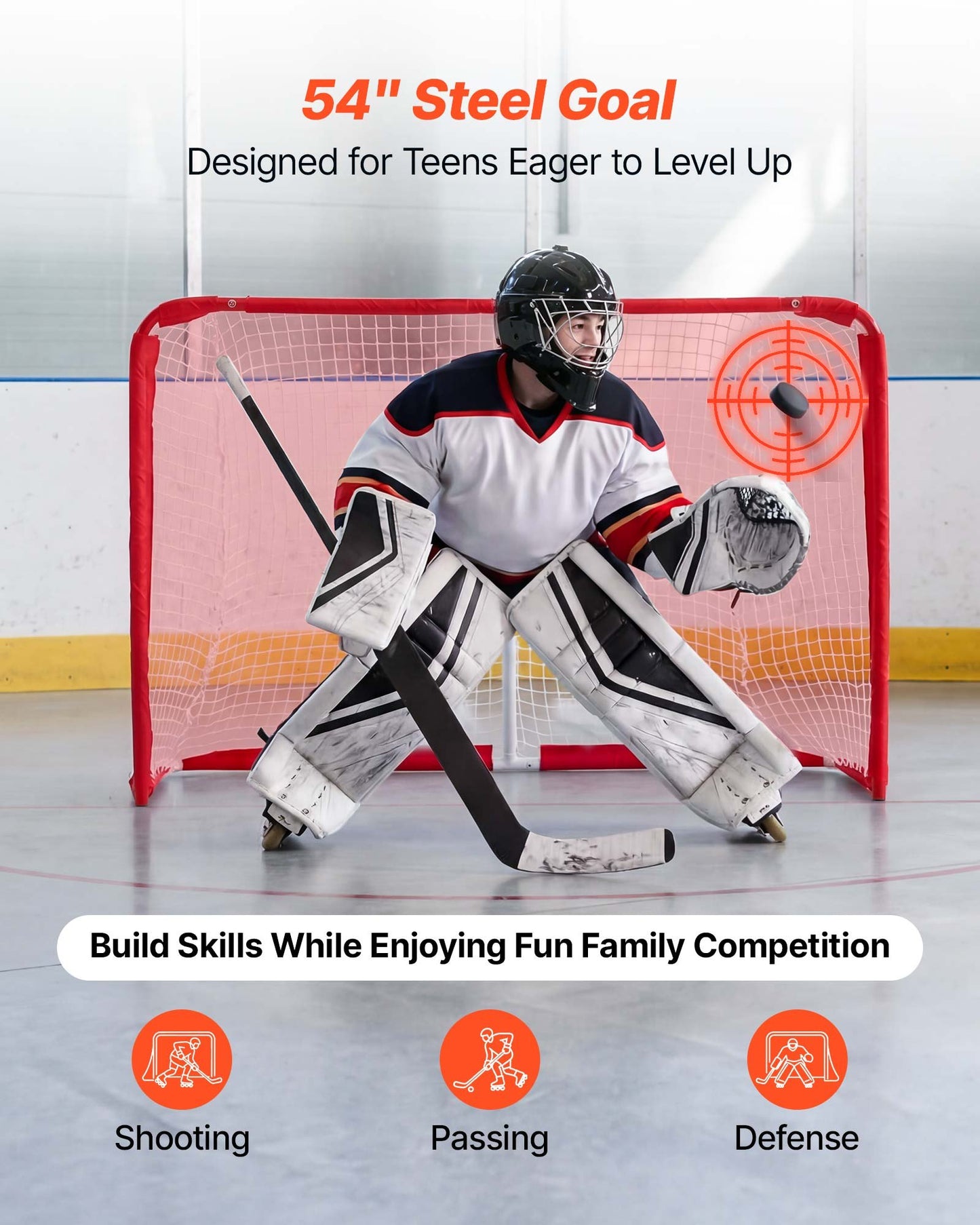 Street Hockey Goal, Heavy-Duty Steel Street + Roller Hockey Nets, Durable Hockey Net for Indoor & Outdoor Use, Lightweight Portable Training, Easy Assembly for Backyard Park Garage, 142x113 cm