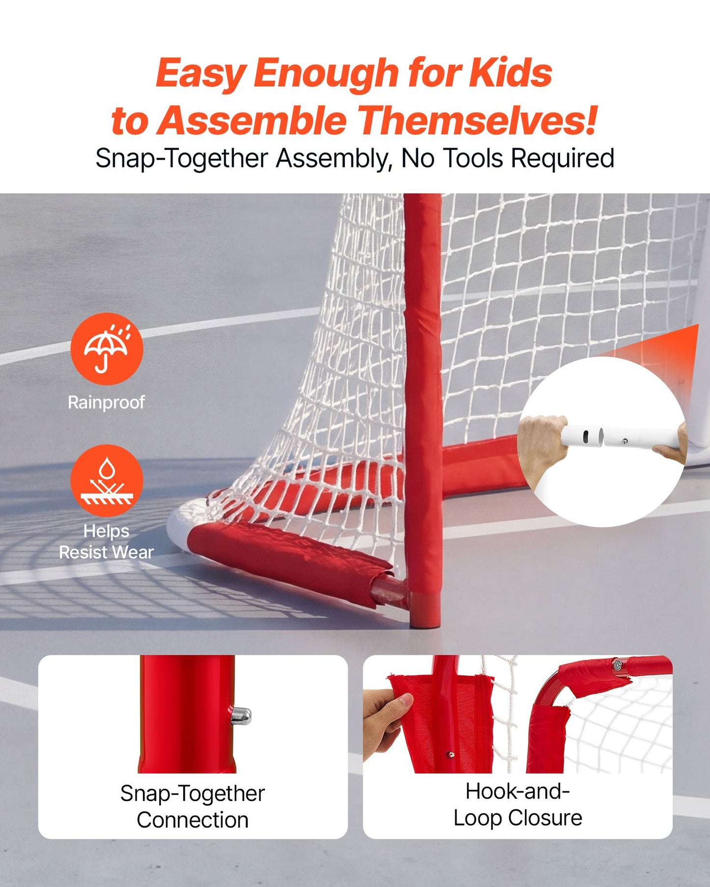 Street Hockey Goal, Heavy-Duty Steel Street + Roller Hockey Nets, Durable Hockey Net for Indoor & Outdoor Use, Lightweight Portable Training, Easy Assembly for Backyard Park Garage, 142x113 cm