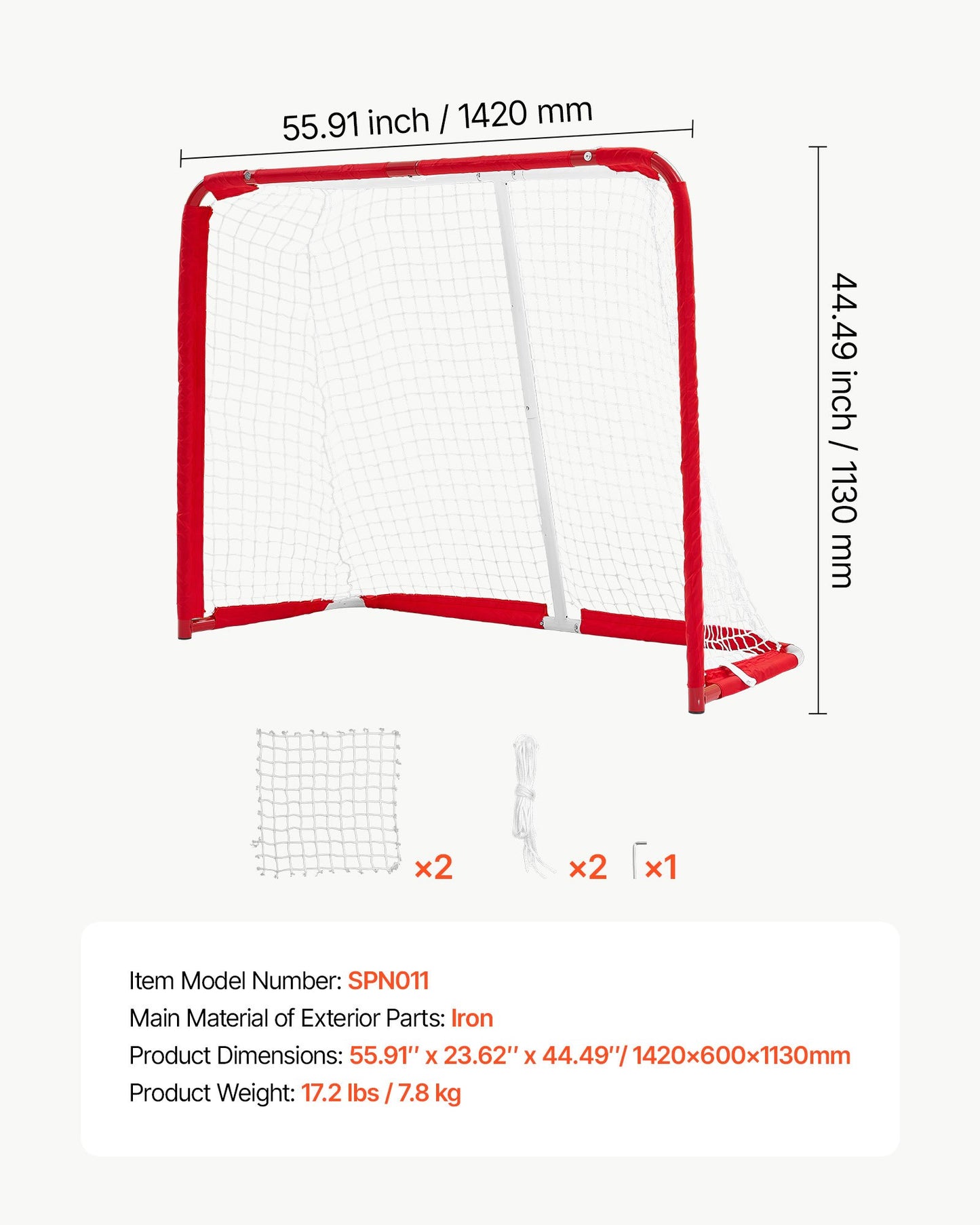 Street Hockey Goal, Heavy-Duty Steel Street + Roller Hockey Nets, Durable Hockey Net for Indoor & Outdoor Use, Lightweight Portable Training, Easy Assembly for Backyard Park Garage, 142x113 cm