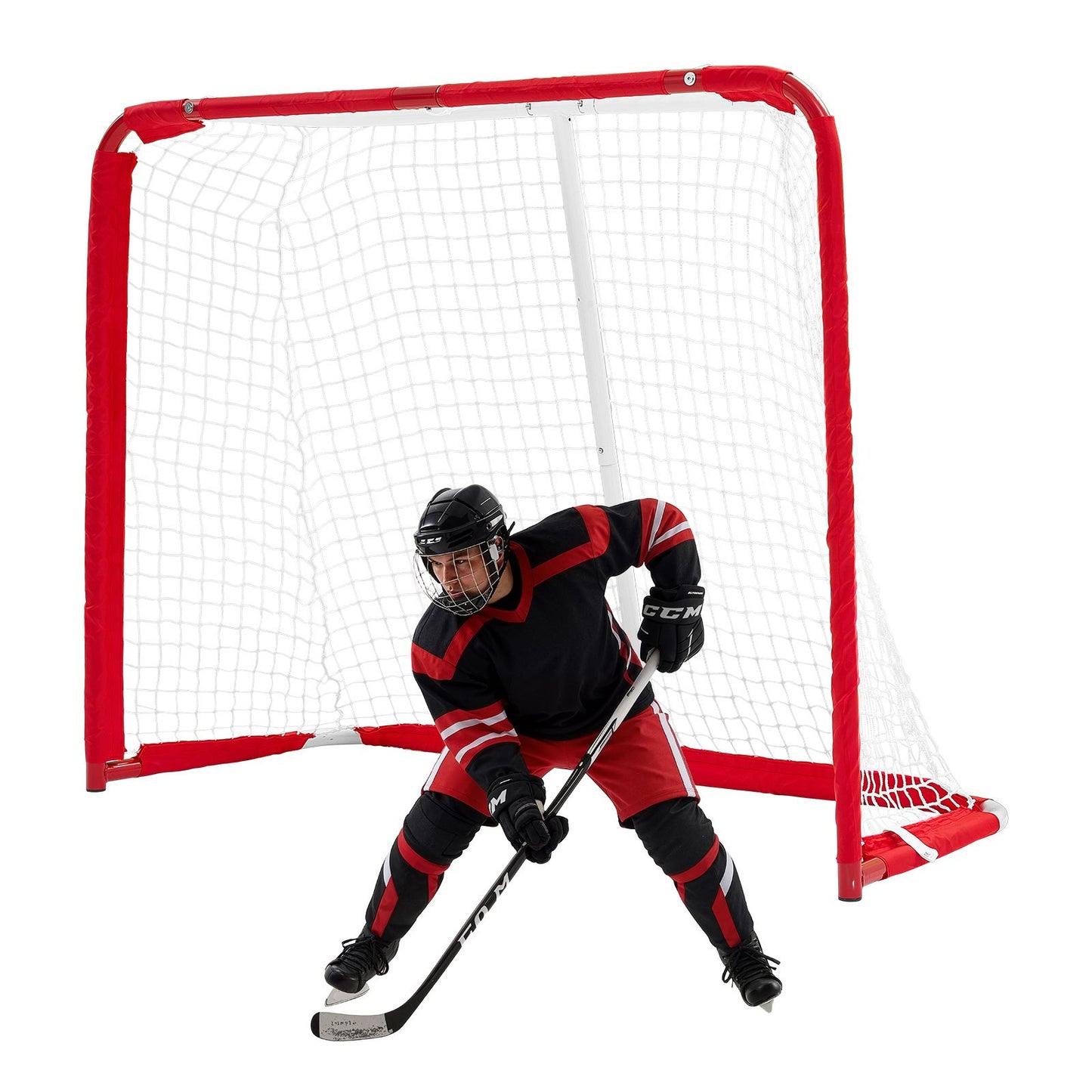 Street Hockey Goal, Heavy-Duty Steel Street + Roller Hockey Nets, Durable Hockey Net for Indoor & Outdoor Use, Lightweight Portable Training, Easy Assembly for Backyard Park Garage, 142x113 cm