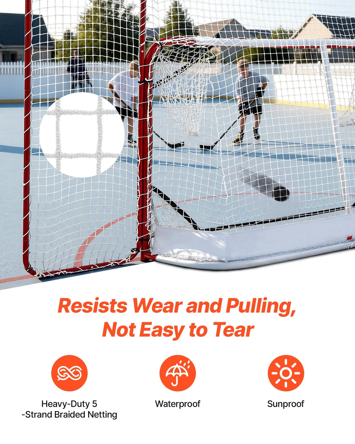 Hockey Goal with Backstop and Targets, 307x183 cm Street Steel Hockey Goal Set, Pro Lightweight and Portable Training Equipment, Durable Net for Indoor & Outdoor Use, Easy Assembly, White/Red