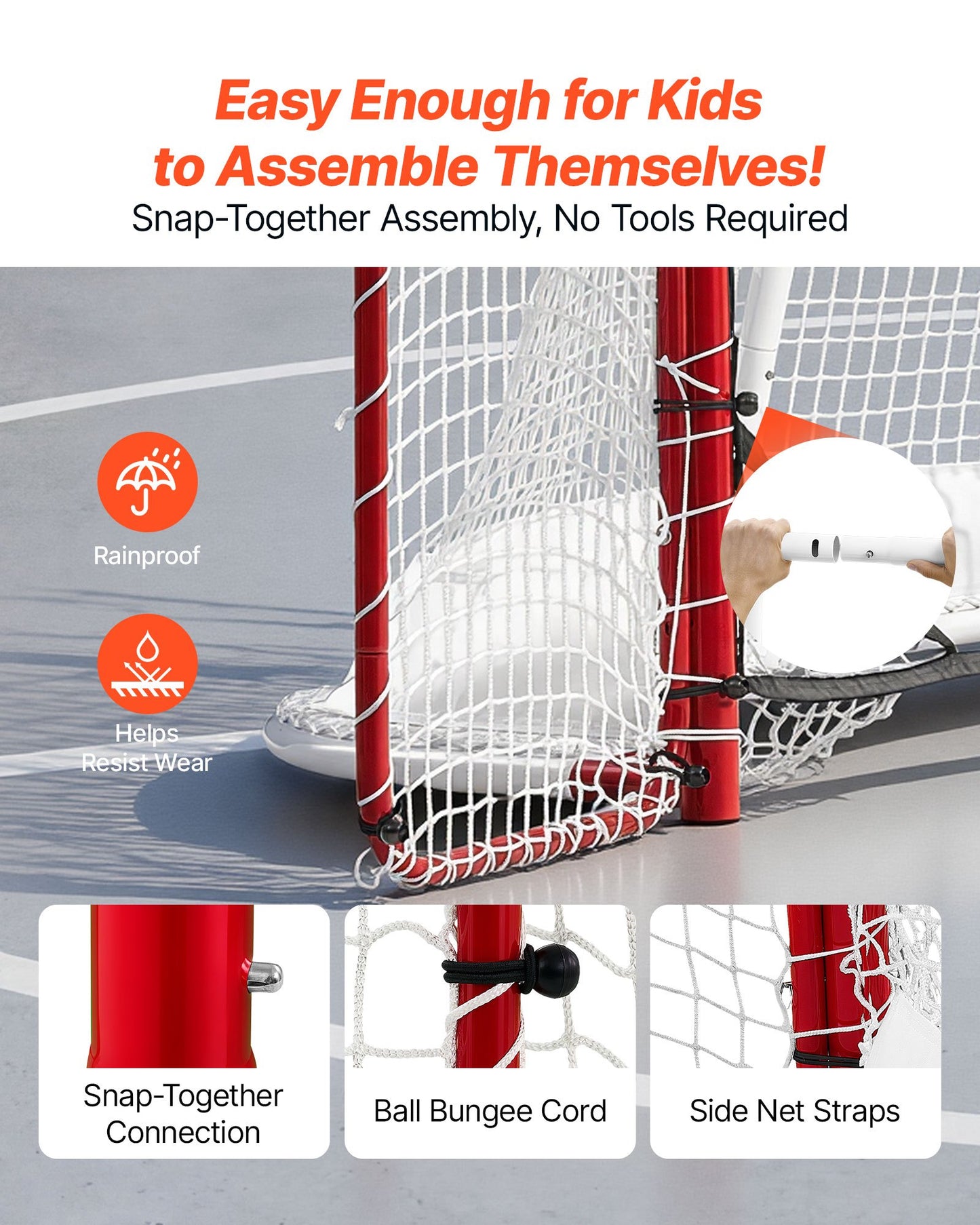 Hockey Goal with Backstop and Targets, 307x183 cm Street Steel Hockey Goal Set, Pro Lightweight and Portable Training Equipment, Durable Net for Indoor & Outdoor Use, Easy Assembly, White/Red