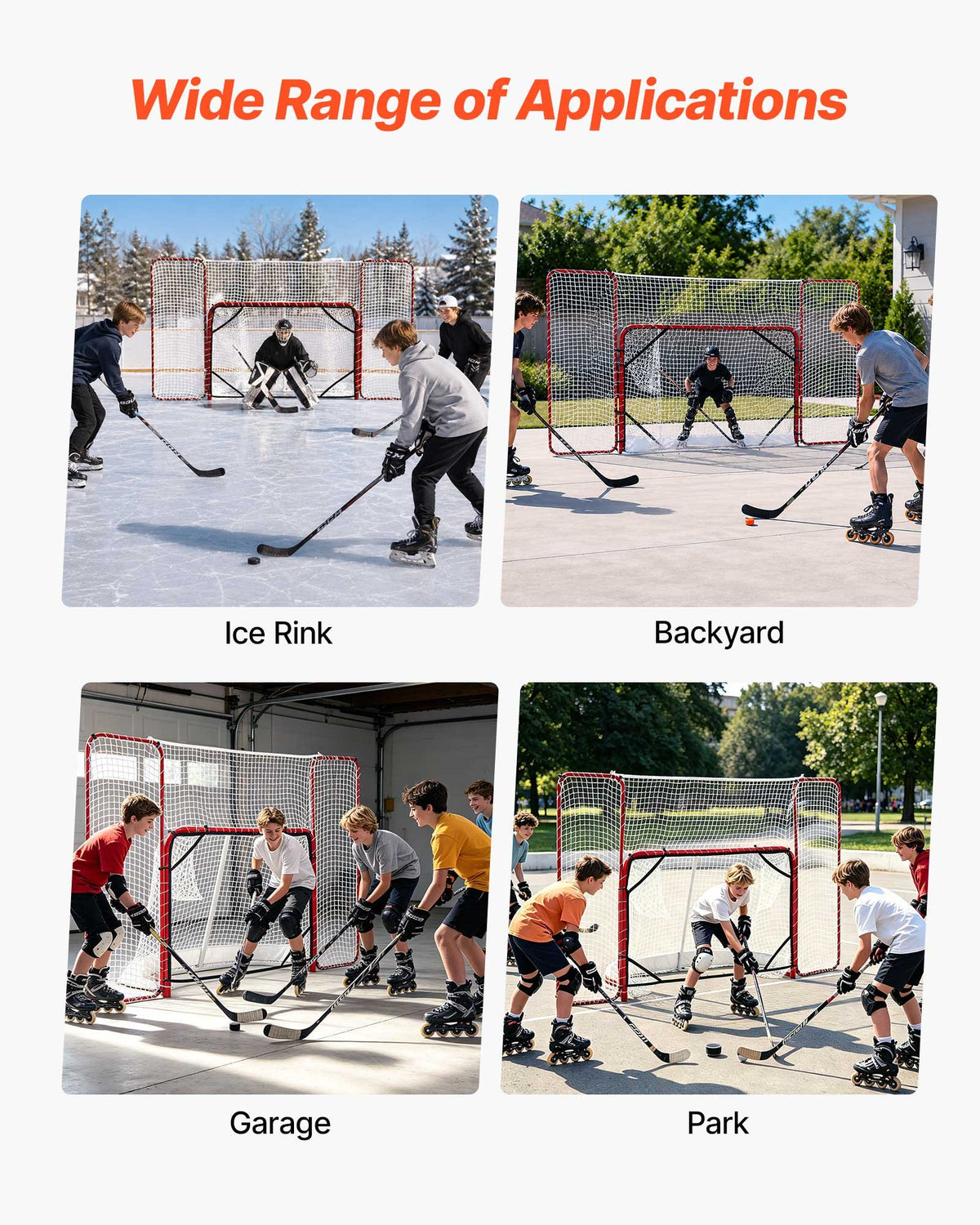Hockey Goal with Backstop and Targets, 307x183 cm Street Steel Hockey Goal Set, Pro Lightweight and Portable Training Equipment, Durable Net for Indoor & Outdoor Use, Easy Assembly, White/Red
