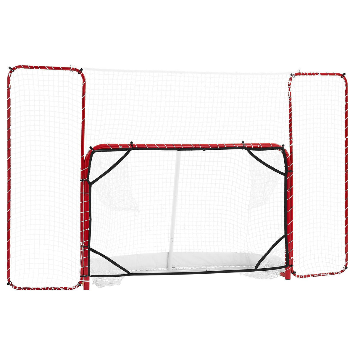 Hockey Goal with Backstop and Targets, 307x183 cm Street Steel Hockey Goal Set, Pro Lightweight and Portable Training Equipment, Durable Net for Indoor & Outdoor Use, Easy Assembly, White/Red