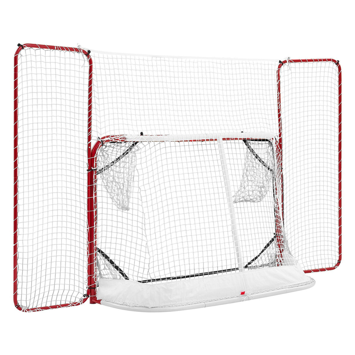 Hockey Goal with Backstop and Targets, 307x183 cm Street Steel Hockey Goal Set, Pro Lightweight and Portable Training Equipment, Durable Net for Indoor & Outdoor Use, Easy Assembly, White/Red
