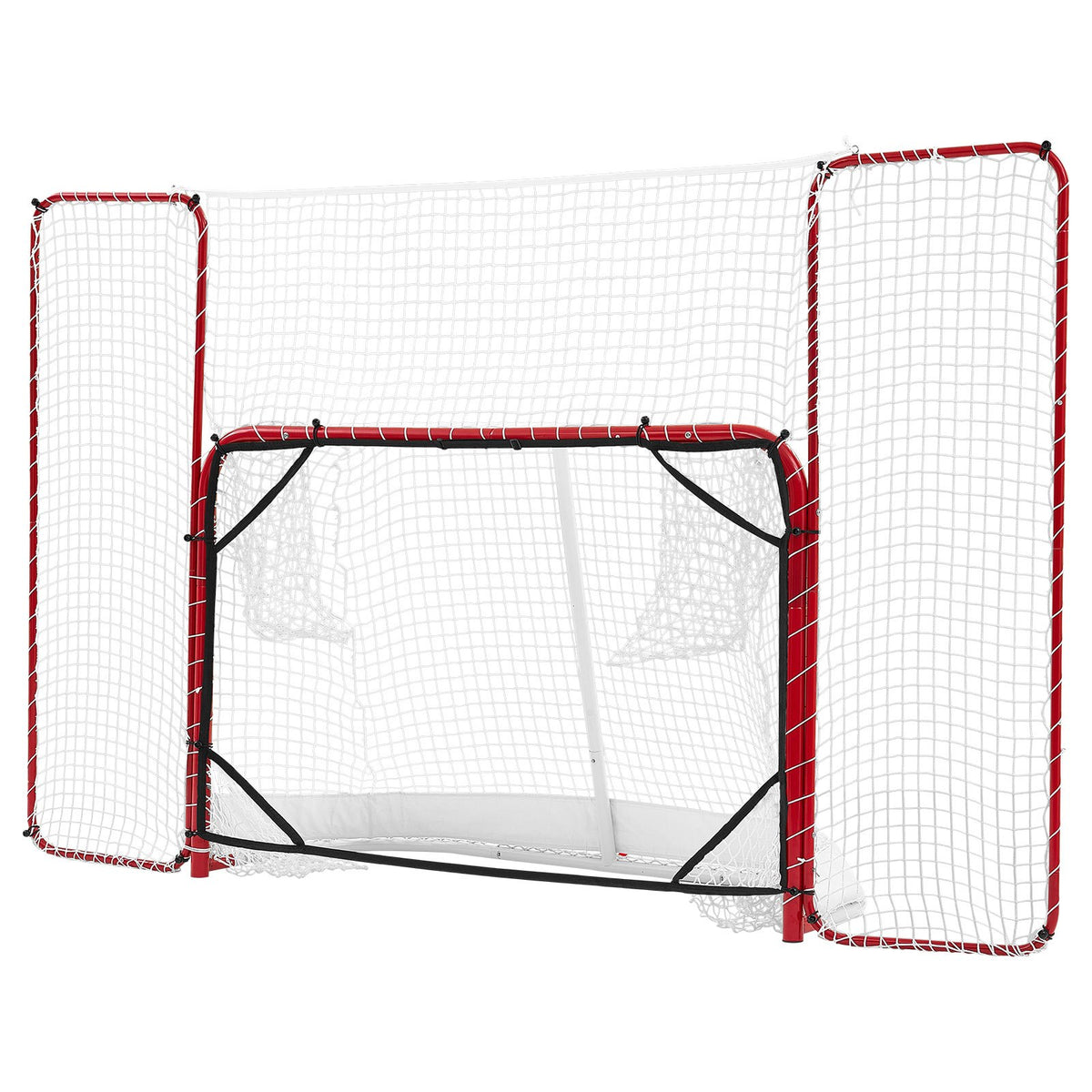 Hockey Goal with Backstop and Targets, 307x183 cm Street Steel Hockey Goal Set, Pro Lightweight and Portable Training Equipment, Durable Net for Indoor & Outdoor Use, Easy Assembly, White/Red