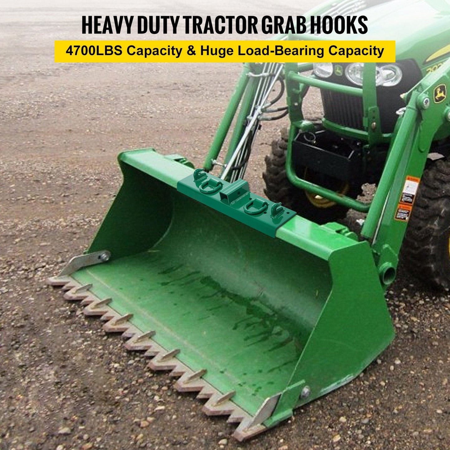 Compact Tractor Bucket Hooks, 2131.89 kg Capacity, G70 Forged with Shackles