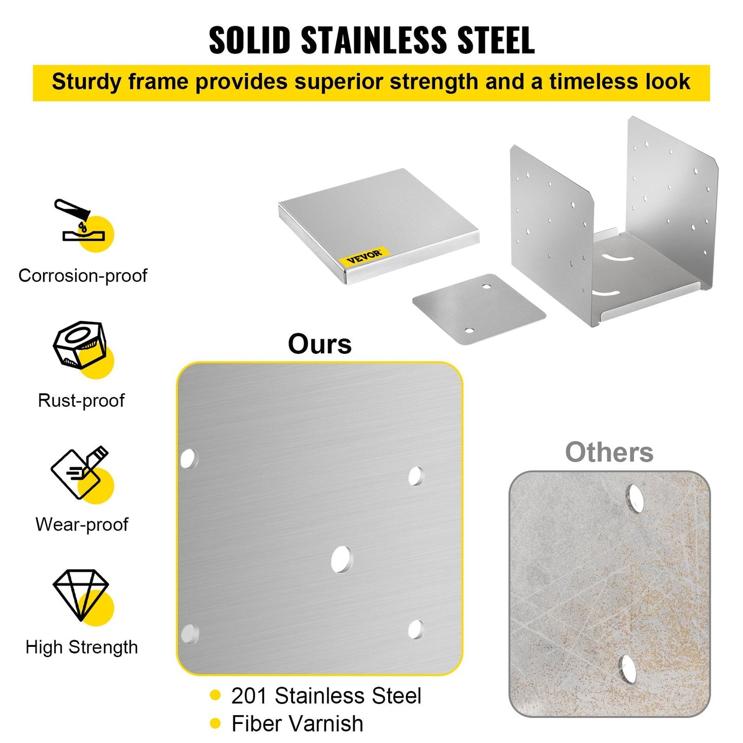 Adjustable Stainless Steel Post Base 203x203mm with Moisture Protection