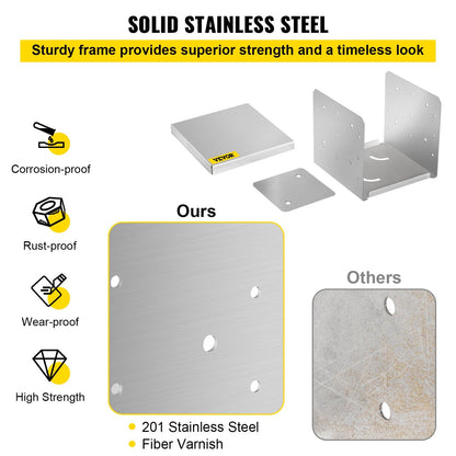 Adjustable Stainless Steel Post Base 203x203mm with Moisture Protection