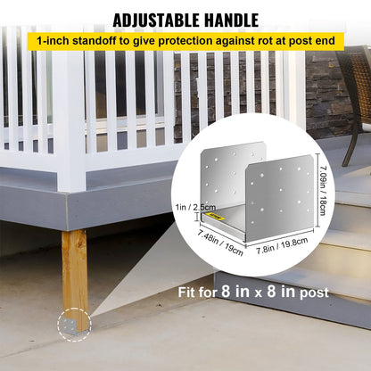 Adjustable Stainless Steel Post Base 203x203mm with Moisture Protection