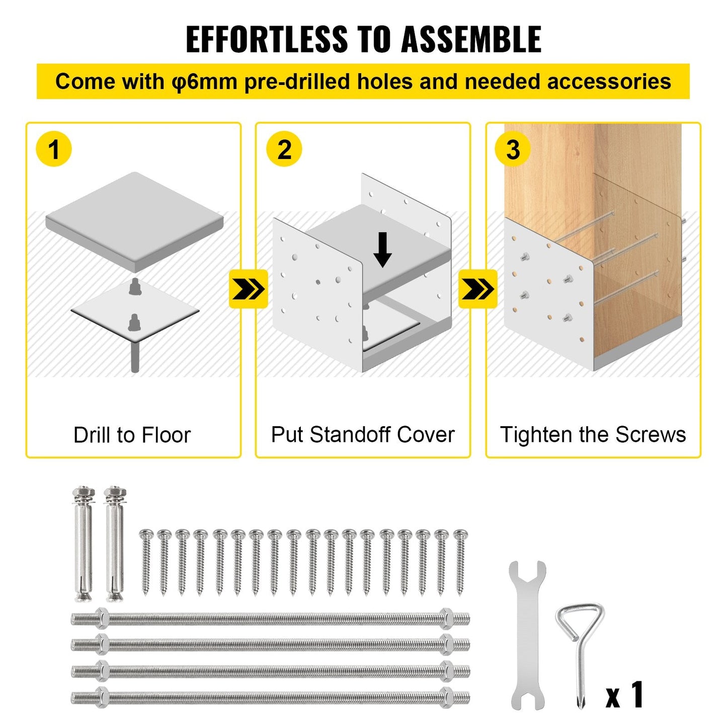 Adjustable Stainless Steel Post Base 203x203mm with Moisture Protection