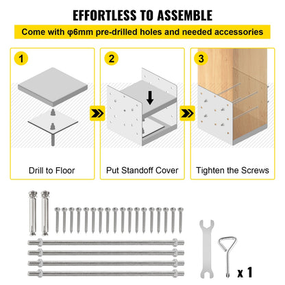 Adjustable Stainless Steel Post Base 203x203mm with Moisture Protection