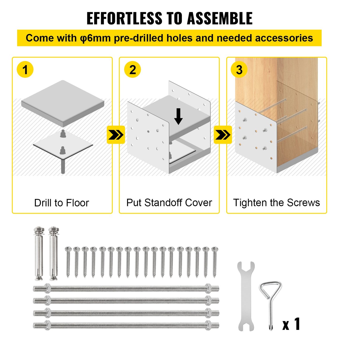 VEVOR Standoff Post Base 203x203mm Adjustable Post Base Post Mender Offers Moisture