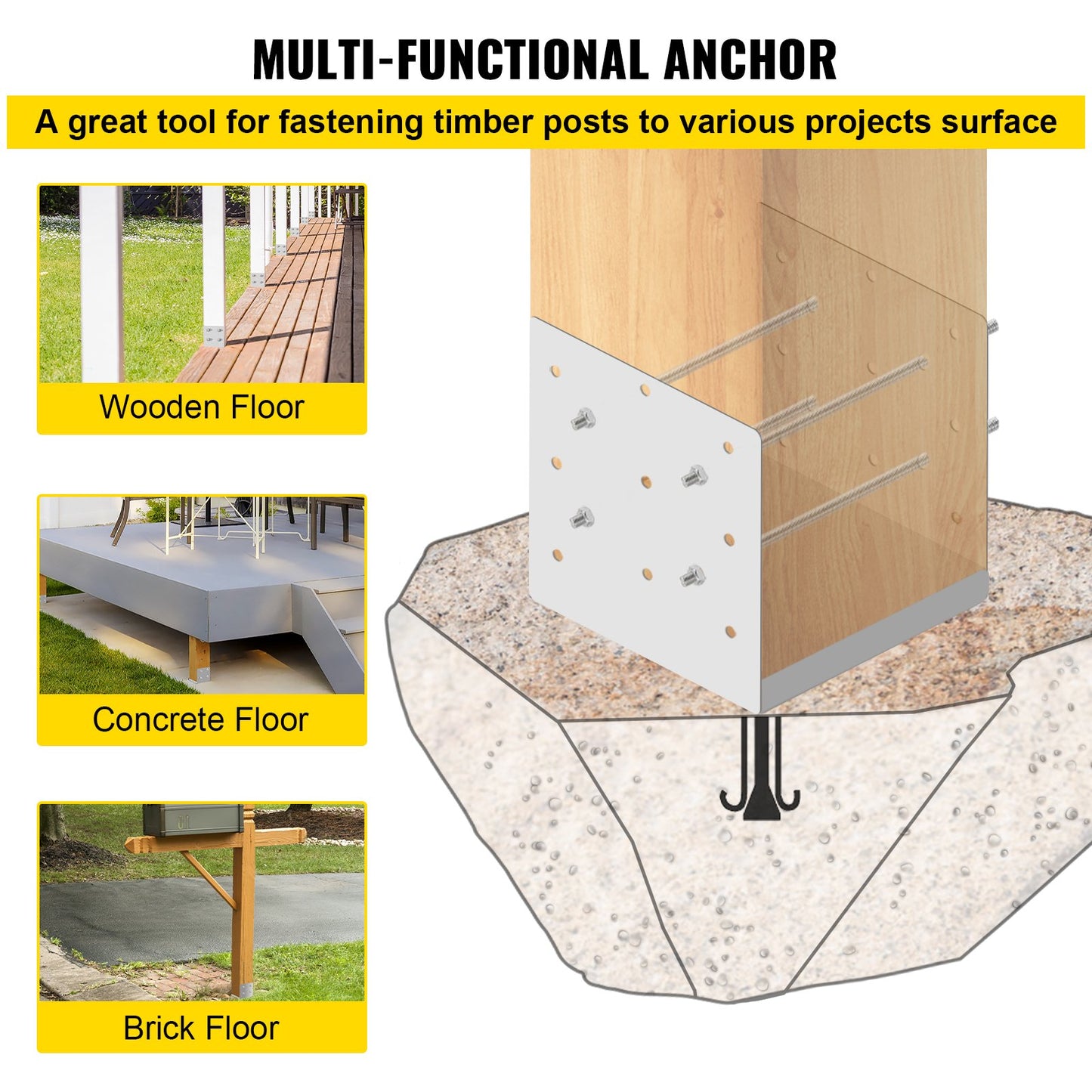 VEVOR Standoff Post Base 203x203mm Adjustable Post Base Post Mender Offers Moisture