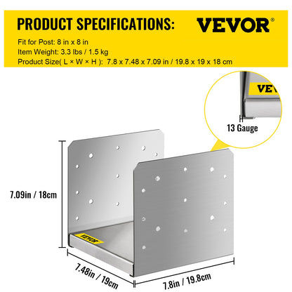 VEVOR Standoff Post Base 203x203mm Adjustable Post Base Post Mender Offers Moisture