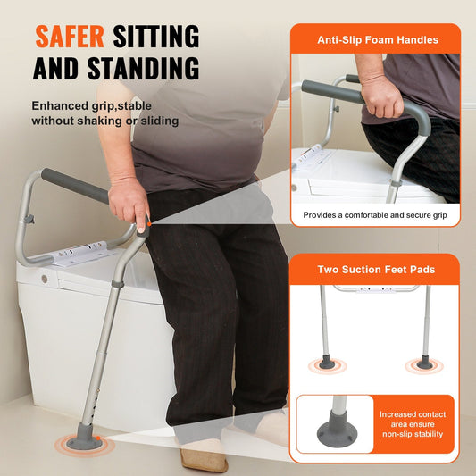 Adjustable Bathroom Safety Rail with Padded Armrests, Supports Up to 136 kg