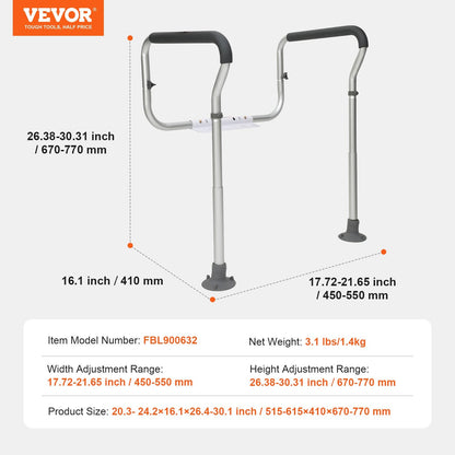 Adjustable Bathroom Safety Rail with Padded Armrests, Supports Up to 136 kg