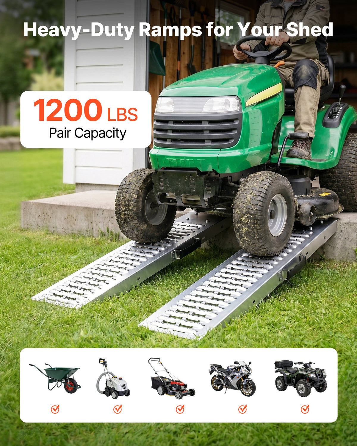 Trailer Ramps, 2PCS 985 x 225mm, Heavy-Duty Steel ATV Ramp Set with Anti-Slip Plates, 544kg Combined Capacity Loading Ramps for Motorcycles, Lawn Mowers, Farm Tractors, Carts