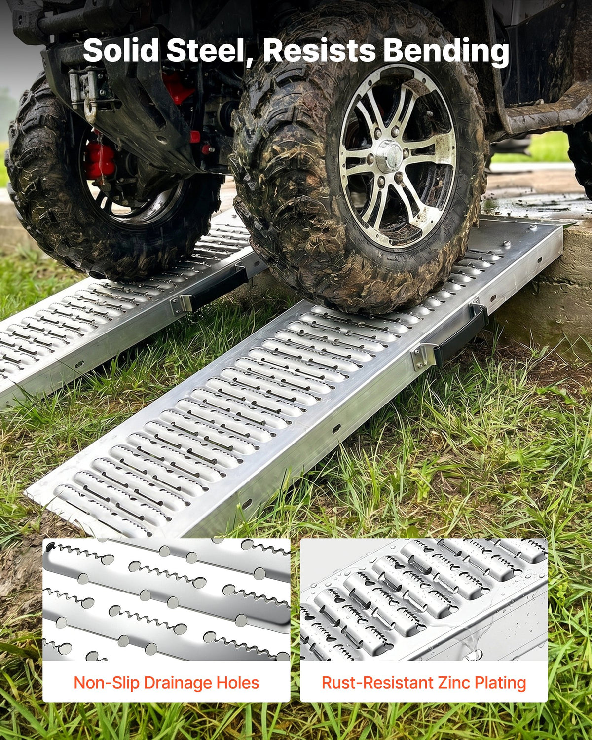 Trailer Ramps, 2PCS 985 x 225mm, Heavy-Duty Steel ATV Ramp Set with Anti-Slip Plates, 544kg Combined Capacity Loading Ramps for Motorcycles, Lawn Mowers, Farm Tractors, Carts
