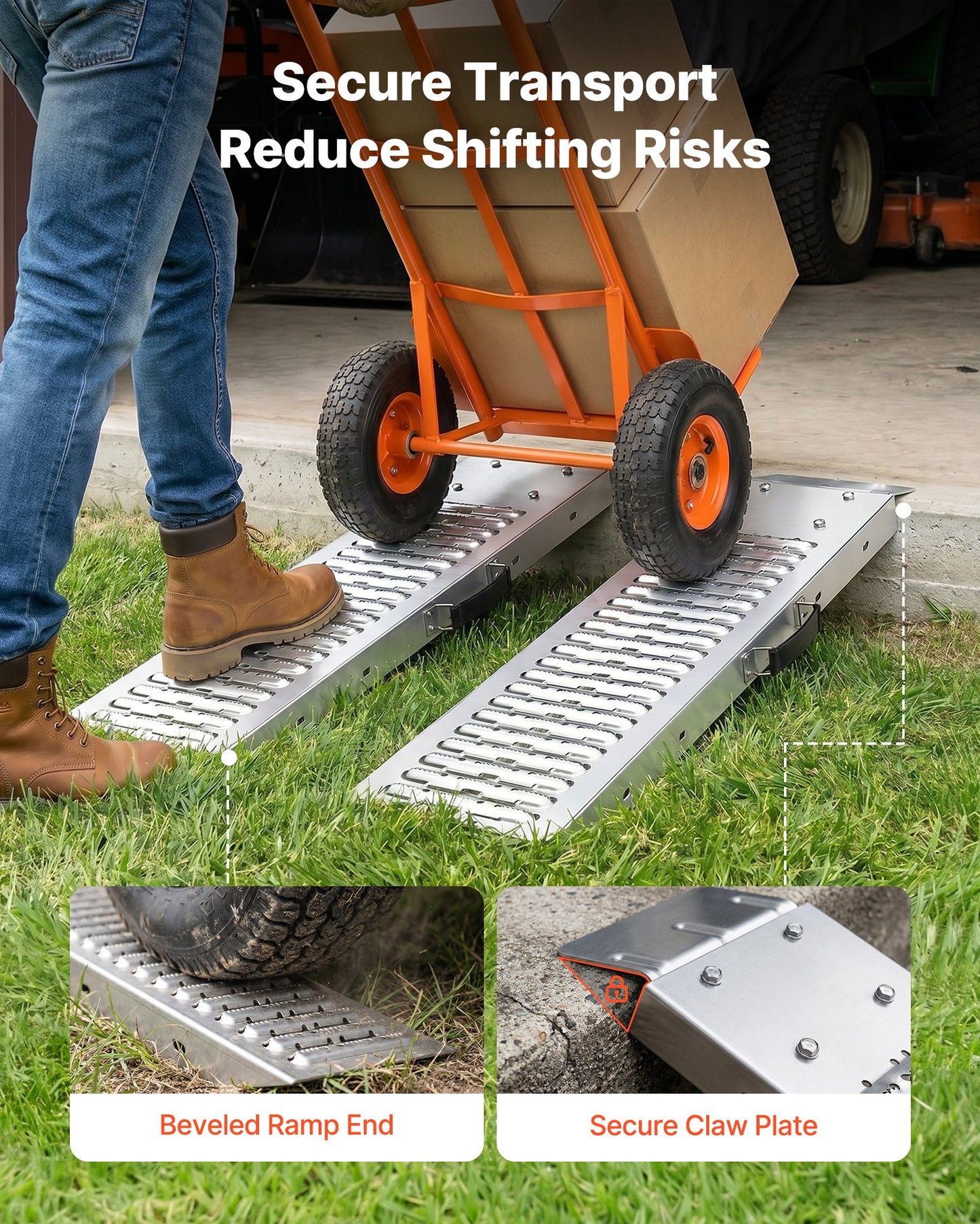 Trailer Ramps, 2PCS 985 x 225mm, Heavy-Duty Steel ATV Ramp Set with Anti-Slip Plates, 544kg Combined Capacity Loading Ramps for Motorcycles, Lawn Mowers, Farm Tractors, Carts