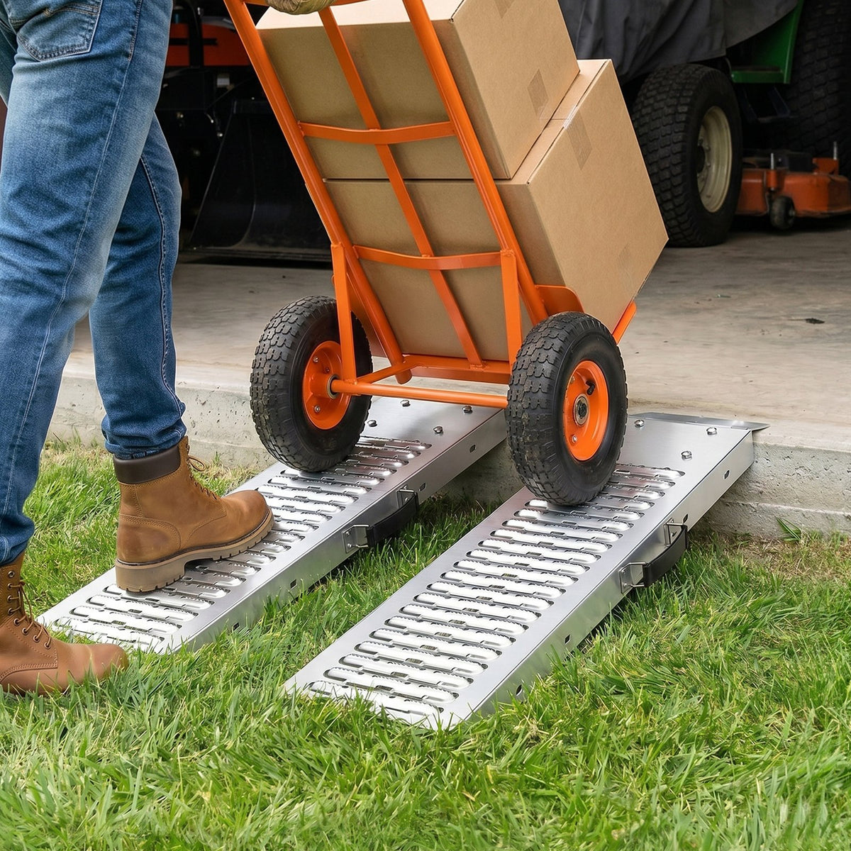 Trailer Ramps, 2PCS 985 x 225mm, Heavy-Duty Steel ATV Ramp Set with Anti-Slip Plates, 544kg Combined Capacity Loading Ramps for Motorcycles, Lawn Mowers, Farm Tractors, Carts