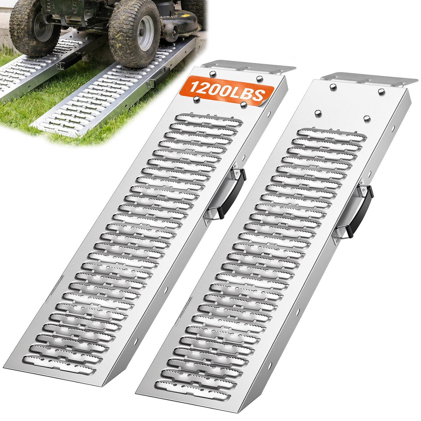 Trailer Ramps, 2PCS 985 x 225mm, Heavy-Duty Steel ATV Ramp Set with Anti-Slip Plates, 544kg Combined Capacity Loading Ramps for Motorcycles, Lawn Mowers, Farm Tractors, Carts