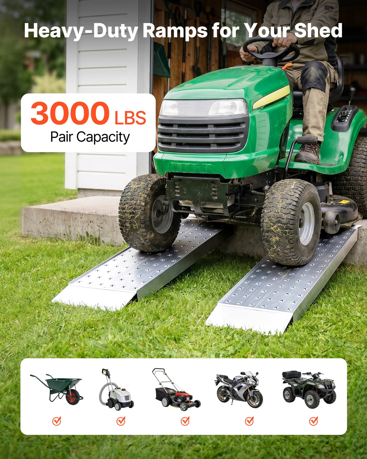 Aluminum Trailer Ramps, 2PCS 999 x 304mm, Heavy-Duty ATV Ramp Set with Anti-Slip Plates, 1360kg Combined Capacity Loading Ramps for Motorcycles, Lawn Mowers, Farm Tractors, Carts