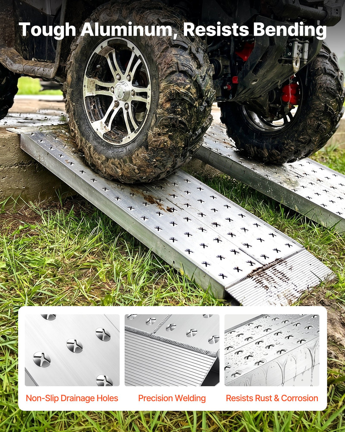 Aluminum Trailer Ramps, 2PCS 999 x 304mm, Heavy-Duty ATV Ramp Set with Anti-Slip Plates, 1360kg Combined Capacity Loading Ramps for Motorcycles, Lawn Mowers, Farm Tractors, Carts