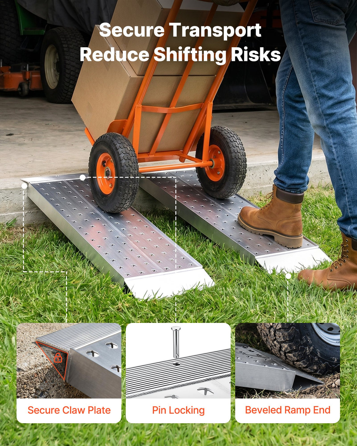 Aluminum Trailer Ramps, 2PCS 999 x 304mm, Heavy-Duty ATV Ramp Set with Anti-Slip Plates, 1360kg Combined Capacity Loading Ramps for Motorcycles, Lawn Mowers, Farm Tractors, Carts
