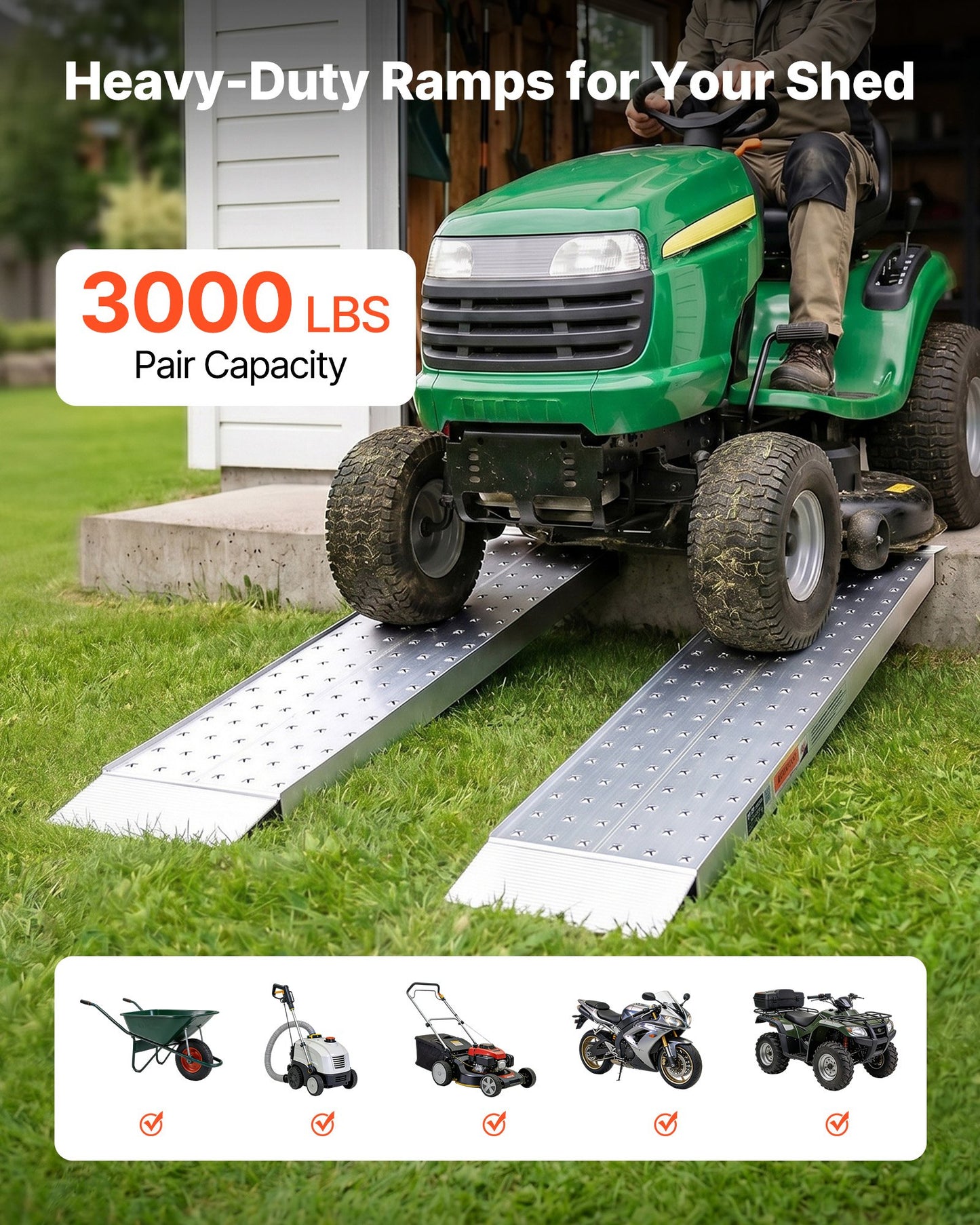 Aluminum Trailer Ramps, 2PCS 1396 x 304mm, Heavy-Duty ATV Ramp Set with Anti-Slip Plates, 1360kg Combined Capacity Loading Ramps for Motorcycles, Lawn Mowers, Farm Tractors, Carts