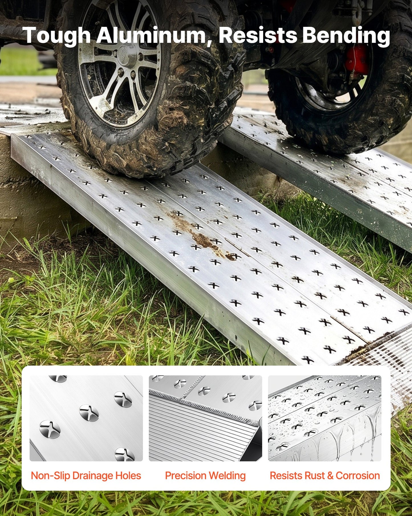Aluminum Trailer Ramps, 2PCS 1396 x 304mm, Heavy-Duty ATV Ramp Set with Anti-Slip Plates, 1360kg Combined Capacity Loading Ramps for Motorcycles, Lawn Mowers, Farm Tractors, Carts