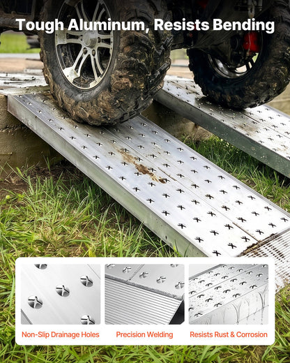 Aluminum Trailer Ramps, 2PCS 1396 x 304mm, Heavy-Duty ATV Ramp Set with Anti-Slip Plates, 1360kg Combined Capacity Loading Ramps for Motorcycles, Lawn Mowers, Farm Tractors, Carts