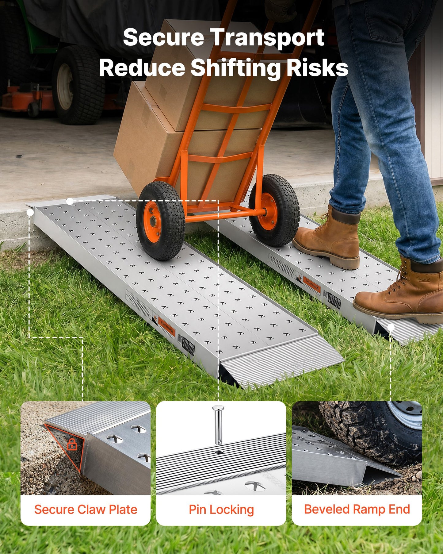 Aluminum Trailer Ramps, 2PCS 1396 x 304mm, Heavy-Duty ATV Ramp Set with Anti-Slip Plates, 1360kg Combined Capacity Loading Ramps for Motorcycles, Lawn Mowers, Farm Tractors, Carts