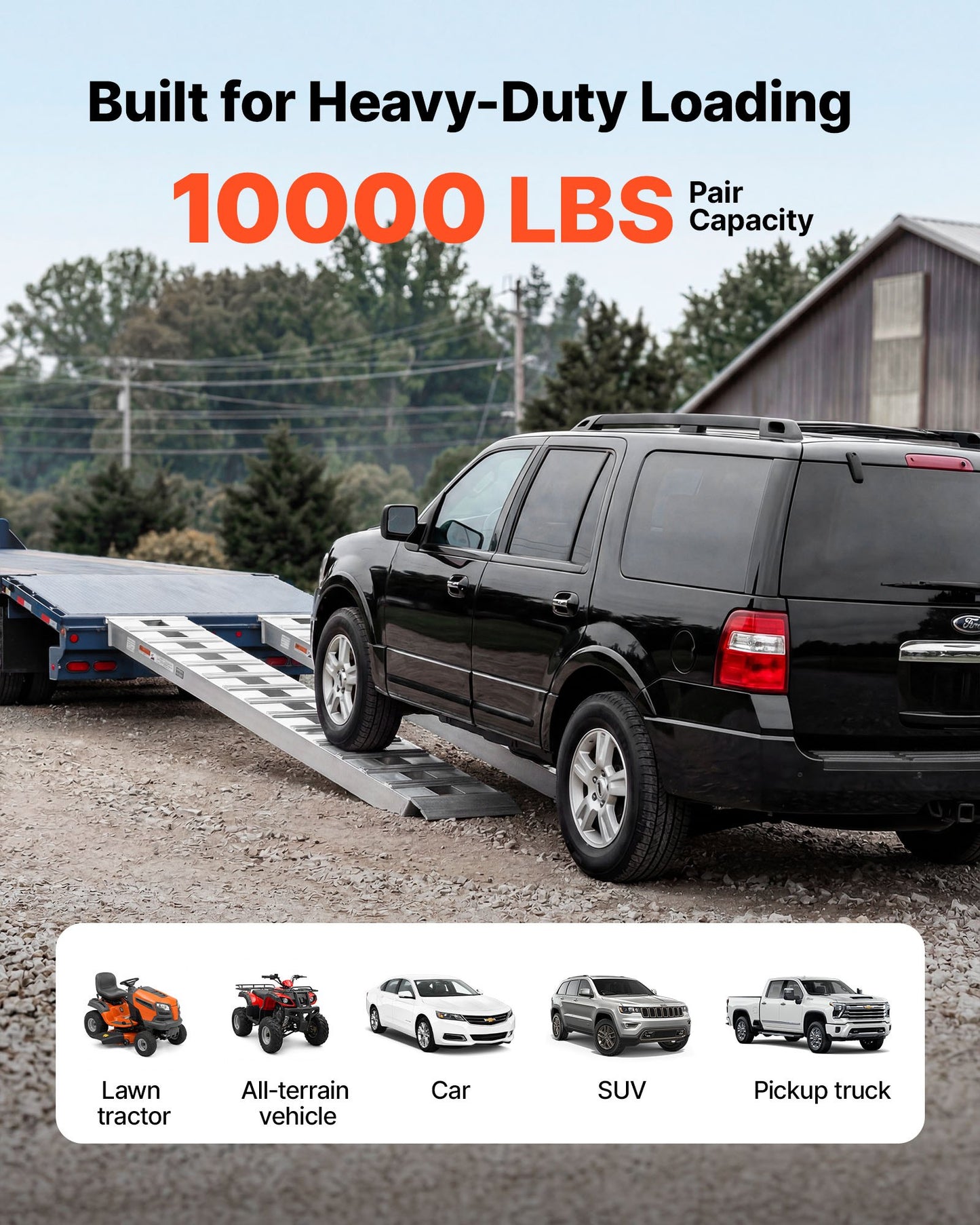 Aluminum Trailer Ramps, 2PCS 2440 x 380 mm, Heavy-Duty Truck Ramp Set, 4536kg Combined Capacity ATV Loading Ramps for Pickup Trucks, Motorcycles, Lawn Mowers, Cars, Farm Tractors, Carts