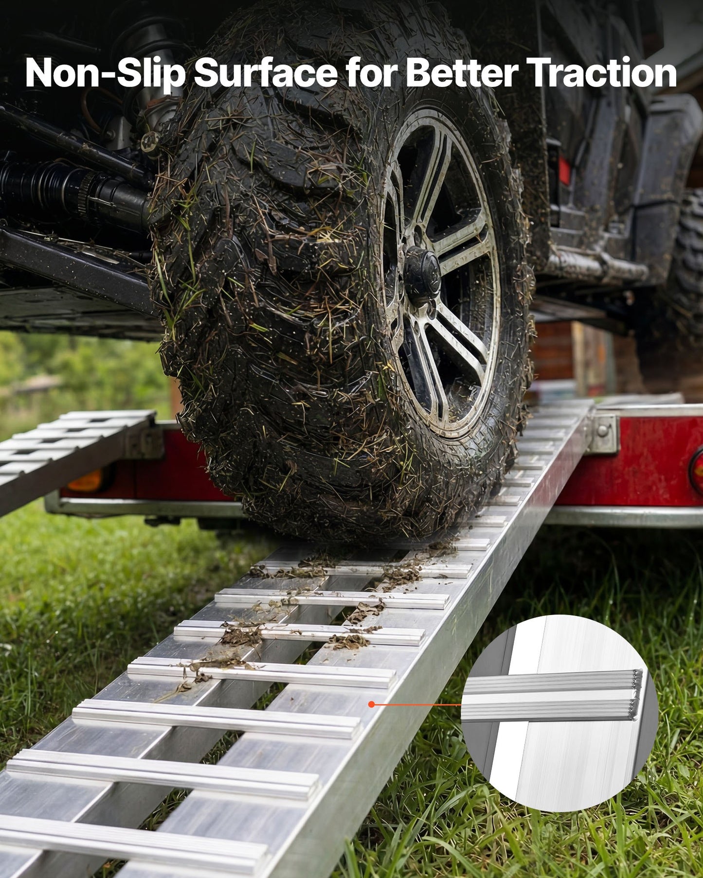 Aluminum Trailer Ramps, 2PCS 2440 x 380 mm, Heavy-Duty Truck Ramp Set, 4536kg Combined Capacity ATV Loading Ramps for Pickup Trucks, Motorcycles, Lawn Mowers, Cars, Farm Tractors, Carts