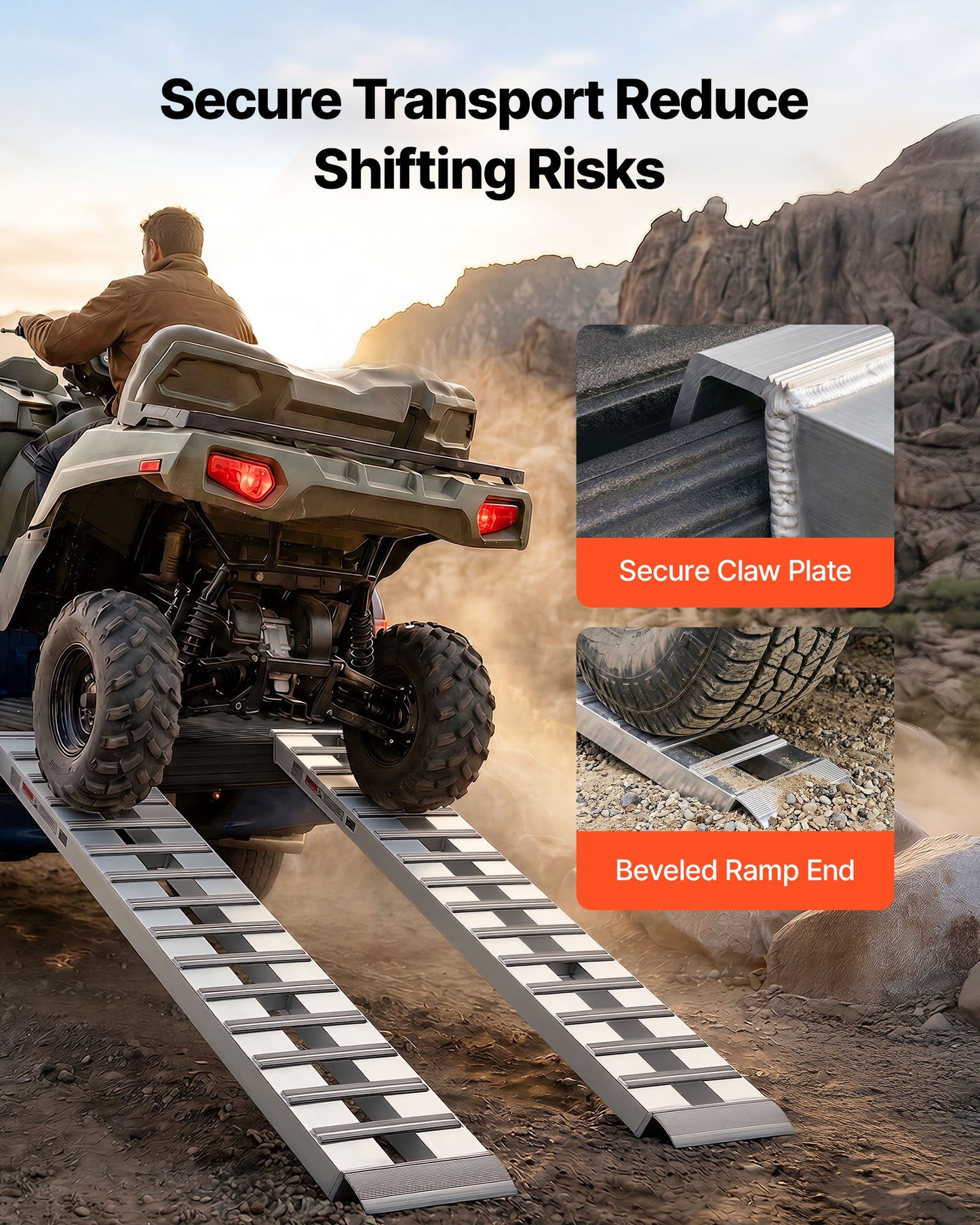 Aluminum Trailer Ramps, 2PCS 2440 x 380 mm, Heavy-Duty Truck Ramp Set, 4536kg Combined Capacity ATV Loading Ramps for Pickup Trucks, Motorcycles, Lawn Mowers, Cars, Farm Tractors, Carts