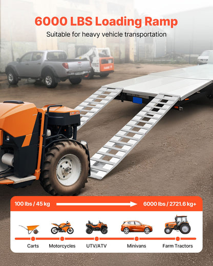 Loading Ramps, 2 Pcs 2400 x 380 mm, Durable Aluminum and Heavy-Duty Trailer Ramp Set with Anti-Slip Plates, 2721.6 kg Combined Capacity, for Carts, Farm Tractors, ATVs, Lawn Mowers, Motorcycles
