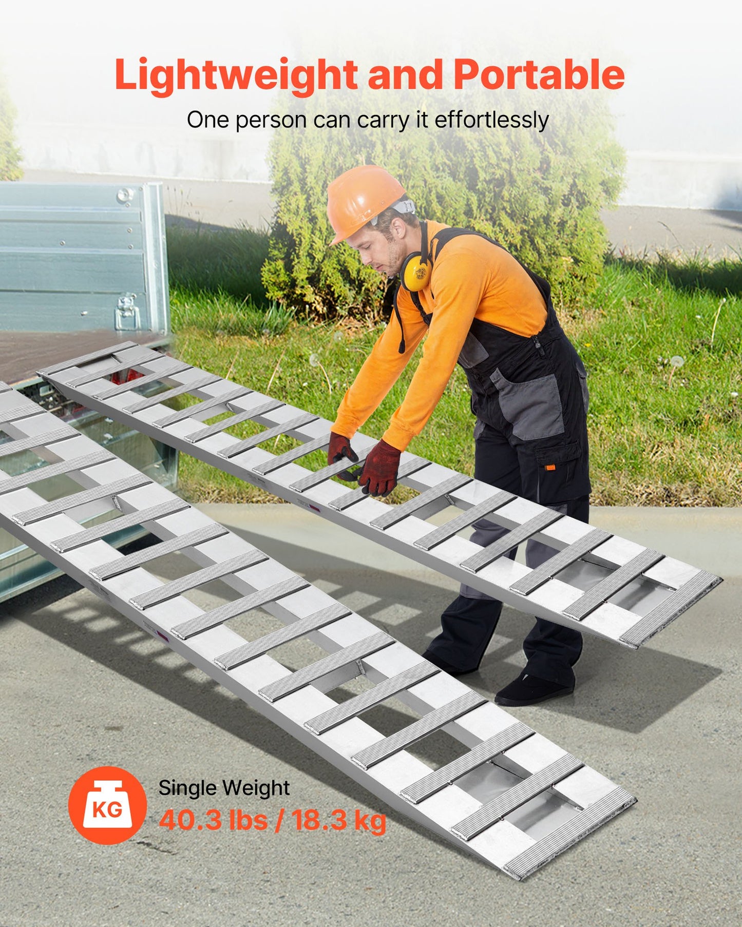 Loading Ramps, 2 Pcs 2400 x 380 mm, Durable Aluminum and Heavy-Duty Trailer Ramp Set with Anti-Slip Plates, 2721.6 kg Combined Capacity, for Carts, Farm Tractors, ATVs, Lawn Mowers, Motorcycles