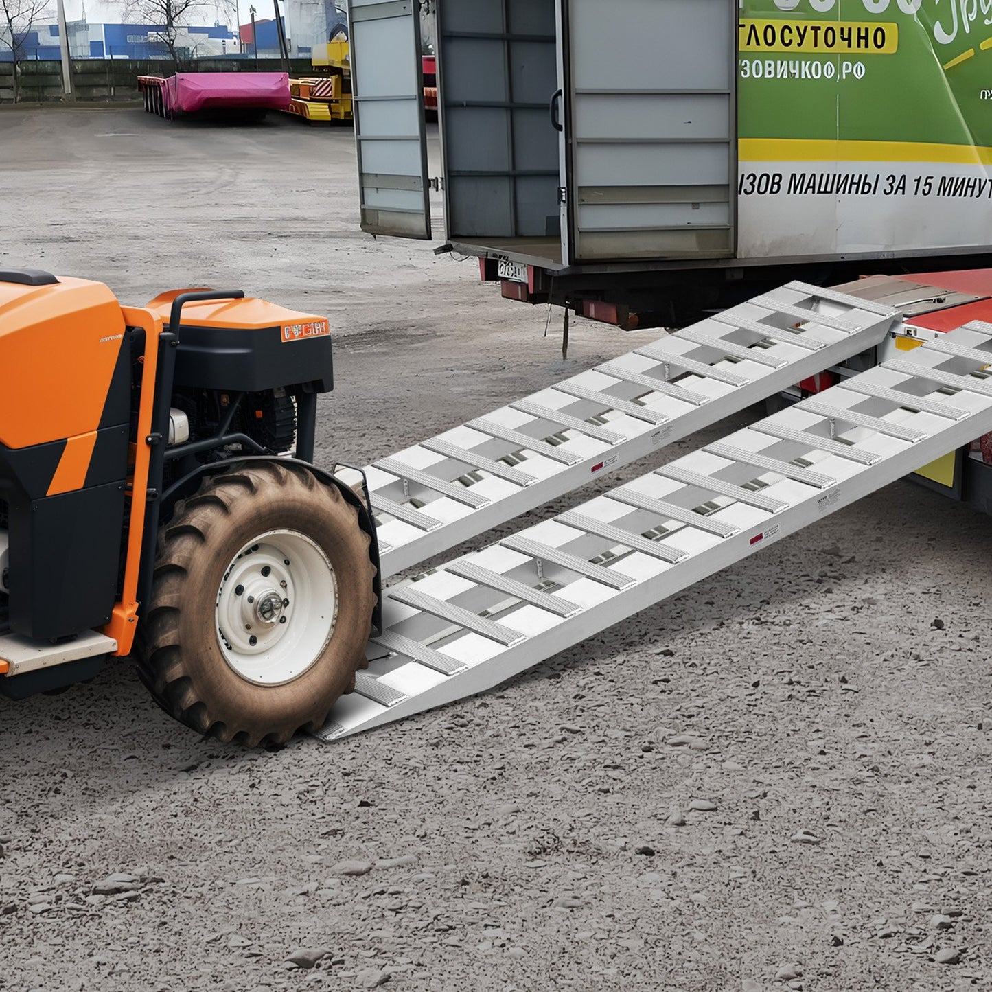 Loading Ramps, 2 Pcs 2400 x 380 mm, Durable Aluminum and Heavy-Duty Trailer Ramp Set with Anti-Slip Plates, 2721.6 kg Combined Capacity, for Carts, Farm Tractors, ATVs, Lawn Mowers, Motorcycles